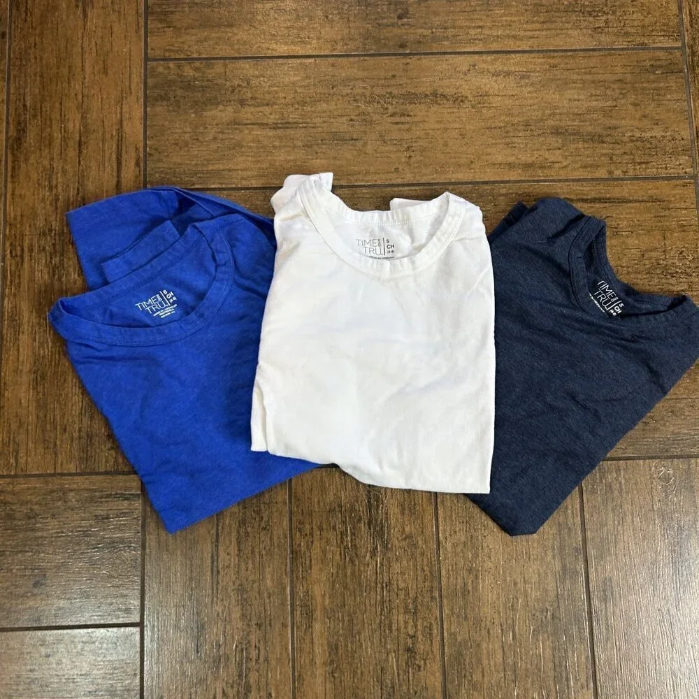 Time and Tru Women's Long Sleeve T shirt Lot of 3 Navy White Blue  Size Small